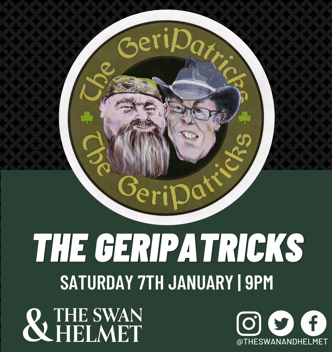 Join us this Saturday night at The Swan and Helmet for the brilliant Geripatricks! ☘️They're performing after the Liverpool match UNTIL LATE 🥳 It's sure to be a good one you don't want to miss! 

#theswanandhelmet #northampton #northamptonpubs #geripatricks