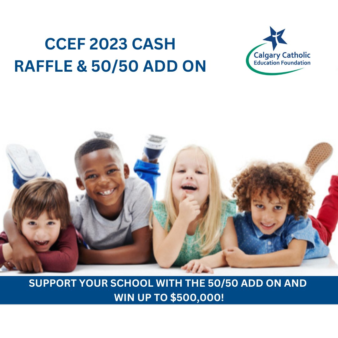 CCEF_YYC's tweet photo. 1st Early Bird Draw Jan 13/23 for $2500!

Get your 50/50 ADD ON &amp; select your school to support &amp; they will receive 25% of their sales!

Tickets start at $10 https://t.co/rXys6OGe7R

@CCSD_edu
@calgarydiocese
@ATALocal55
@uniforlocal1990
@CUPE520
@GrACE4cathed
@ Country105_FM https://t.co/s2McaJ7Qv8