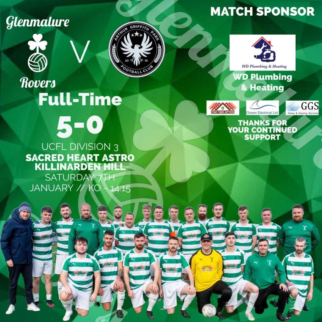 GlenmalureRove1's tweet photo. A hat trick from Jamie Doyle and a goal each from Eoin Leonard and Shane McCarthy saw us win 5-0 in our return to league action today to make it 5 wins on the bounce 🟢⚪

#UpTheGlenmalure ☘ https://t.co/s3cuvAVWAv