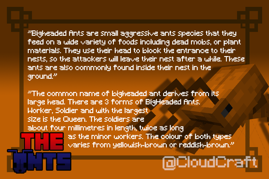 Let the First Bestiary to entry for #TheAnts! The Bigheaded Ants!

#minecraft #minecraftmod #blockbench #pixelart