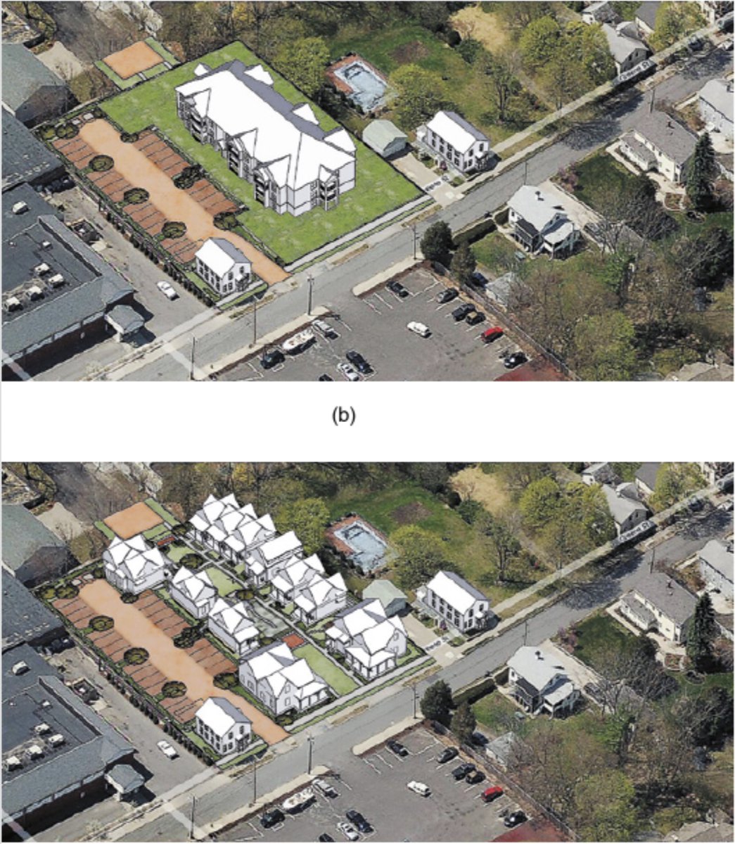 LUrbaniste's tweet photo. Cool. Same number of units, but the cottages are way better for families, better for social connection, better for hiding parking, better for fitting in suburbs. A development in Rhode Island.

https://t.co/4T4DmRJWP3 https://t.co/THe4FdaQDa