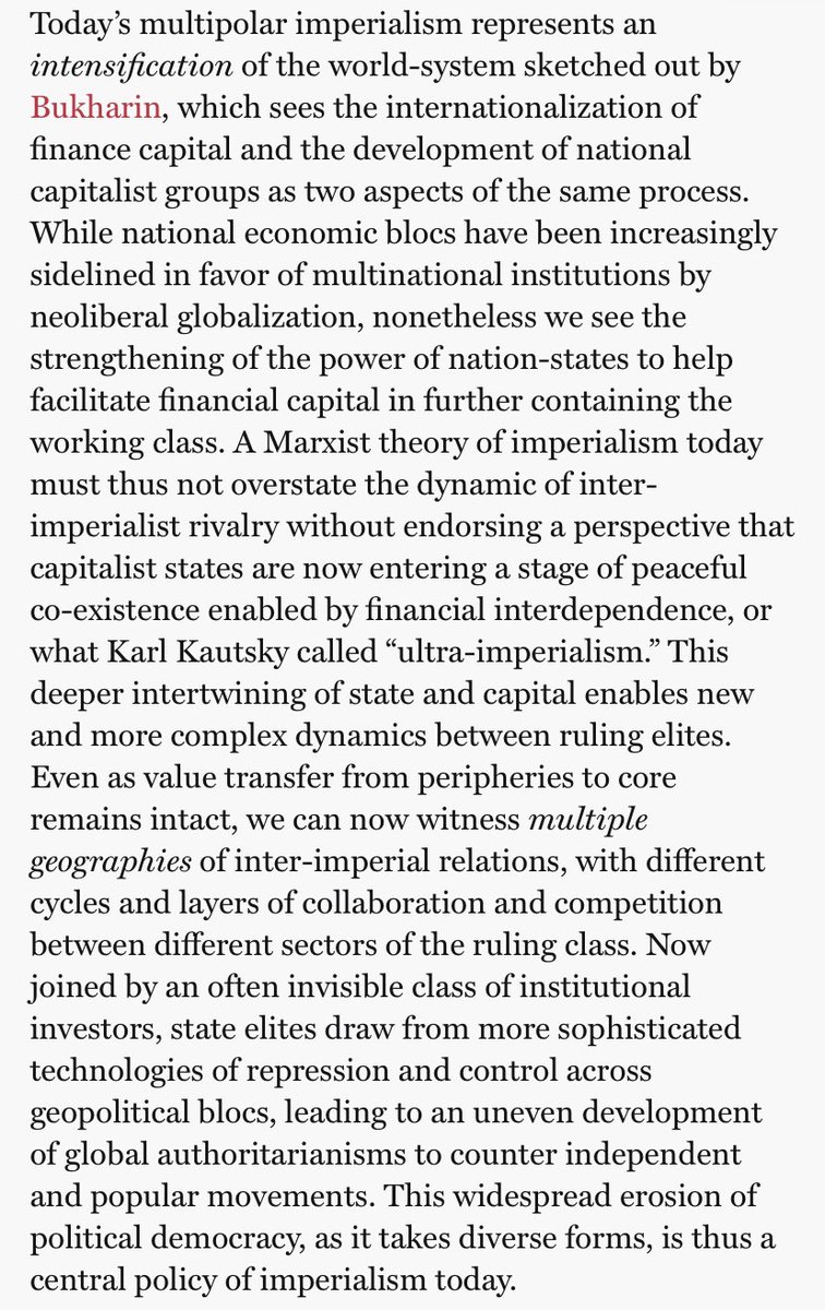 Seeing things today as inter-imperialist rivalry or unipolar hegemony is not enough—I explore what I call “the multiple geographies of inter-imperial relations, with different cycles and layers of collaboration and competition, between different sectors of the ruling class.”