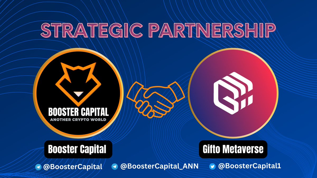 We are thrilled to Announce the Partnership with <a href="/GiftoMetaverse/">Gifto</a>

GIFTO protocol aims to become a decentralized universal virtual gifting protocol.

More info: t.me/BoosterCapital…

#Boostercapital #Gifto #Parthnership