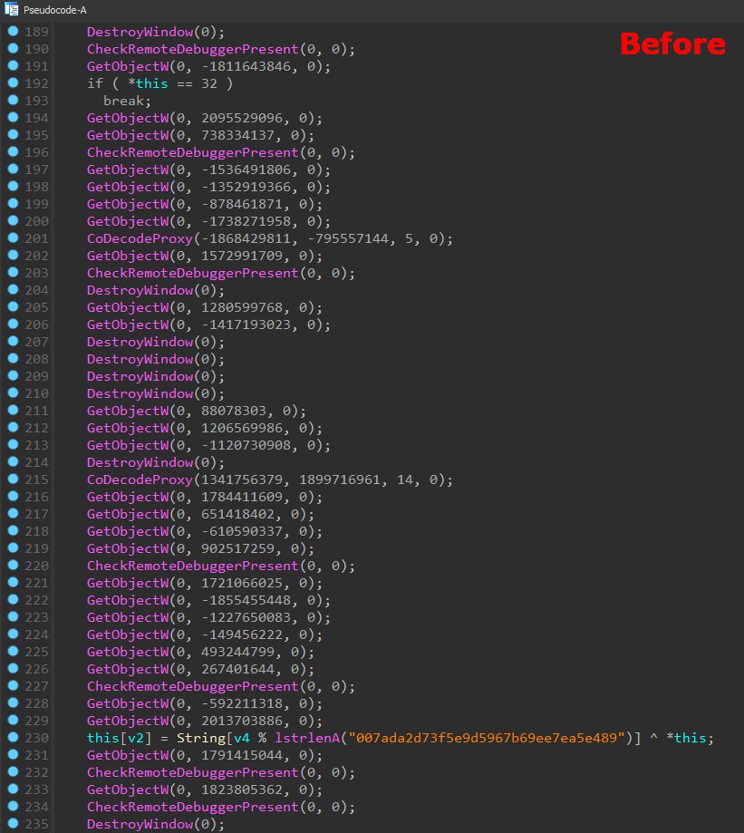 _n1ghtw0lf's tweet image. I was looking at a recent #RaccoonV2 sample that uses API hammering to delay execution and complicate the analysis.
tria.ge/230107-vytztah…

I wrote a quick script to cleanup the decompiled code.
github.com/N1ght-W0lf/Mal…

(1/3)