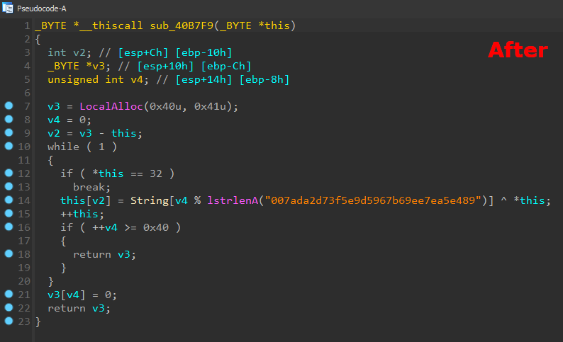 _n1ghtw0lf's tweet image. I was looking at a recent #RaccoonV2 sample that uses API hammering to delay execution and complicate the analysis.
tria.ge/230107-vytztah…

I wrote a quick script to cleanup the decompiled code.
github.com/N1ght-W0lf/Mal…

(1/3)