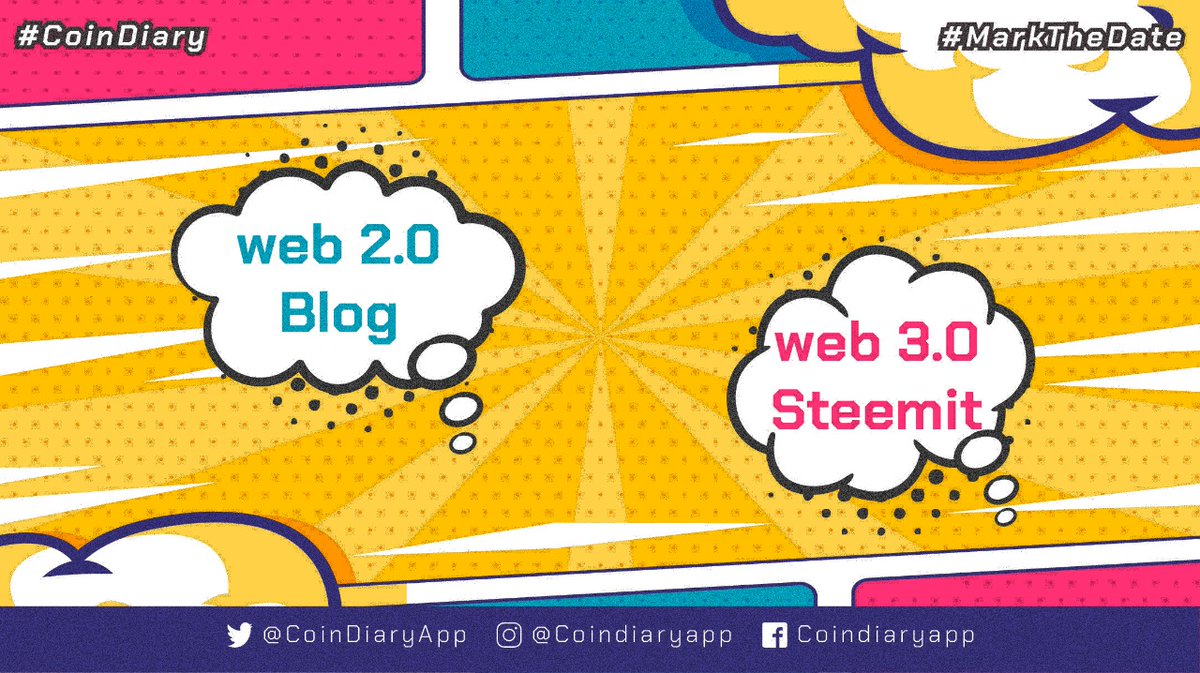 Steemit is an alternative to Blog to post your thoughts. Follow #CoinDiary for more updates.

#MarktheDate #cryptomining #cryptoinvestors #mainnetupgrade #creatorsummit #cryptoevent #ens #ethereum #ethreumnameservice #blog #steeemit #web2.0 #web3.0 #centralised #decentralised