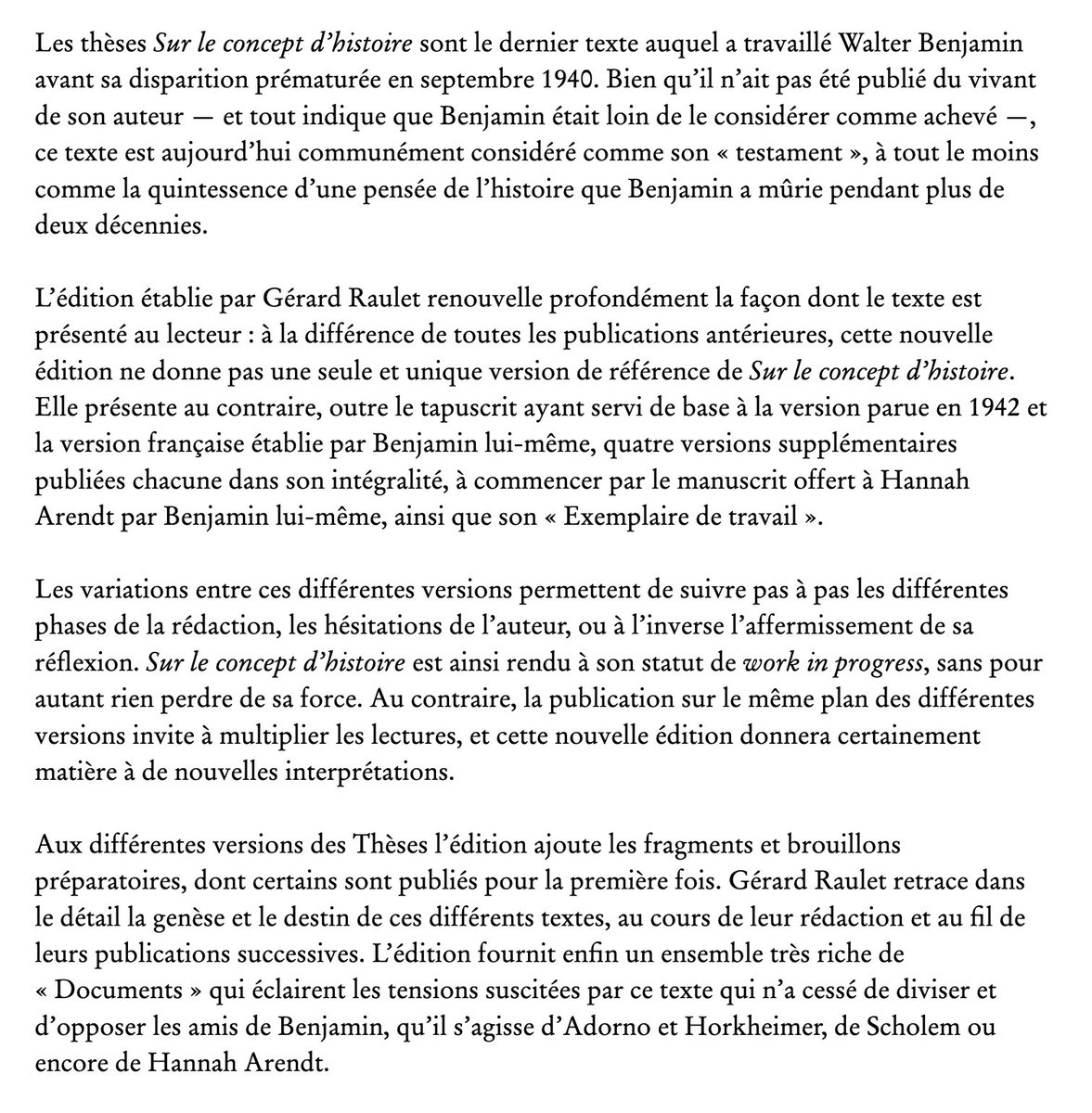 Nouvelles édition et traduction françaises, signées Gérard Raulet, des thèses Sur le concept d’histoire de Walter Benjamin à paraître le 13 janvier chez Klincksieck.