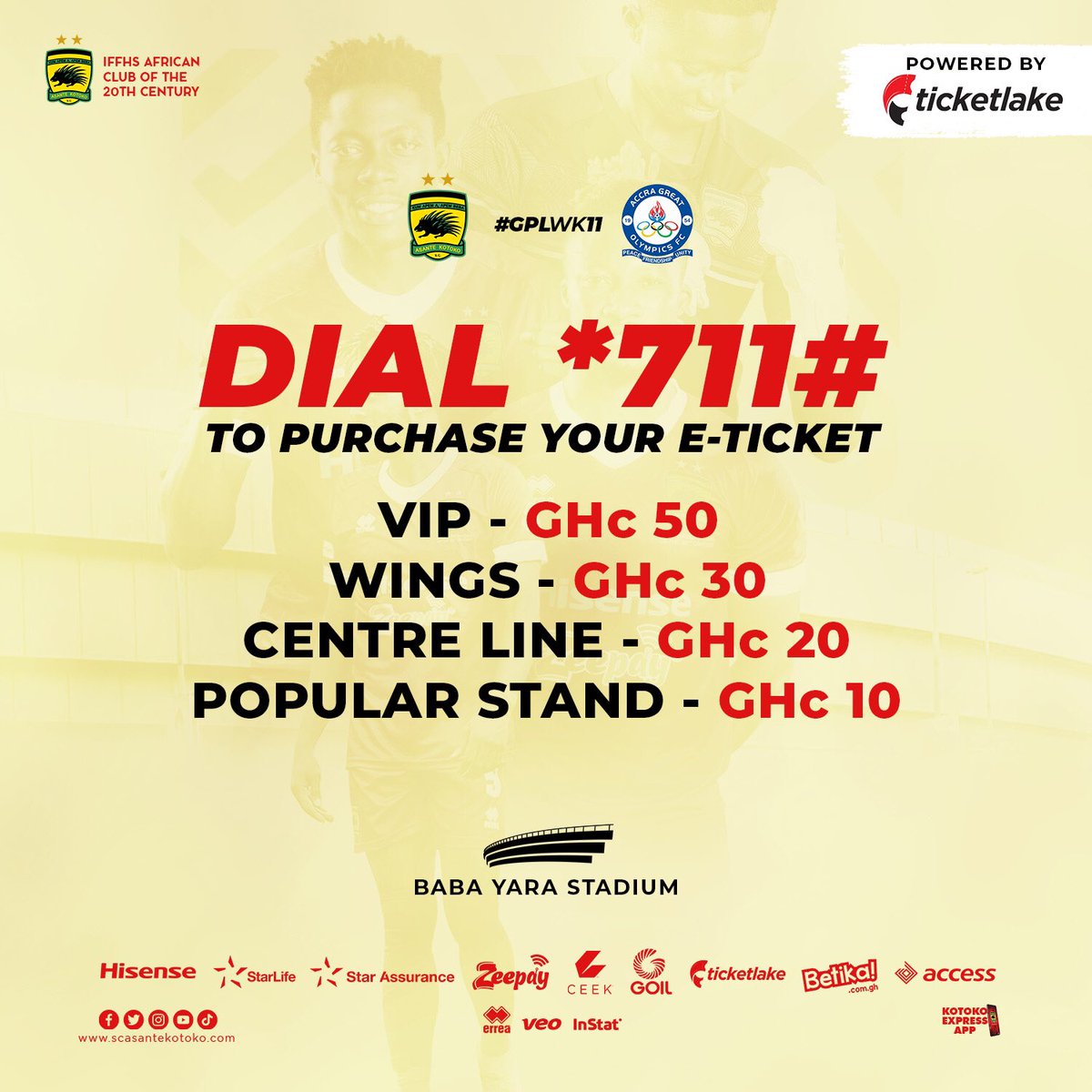 Let’s make our venue unbearable for our visitors with our presence by purchasing our match tickets via the short code *711#

#KotokoOlympics 
#Fabucensus