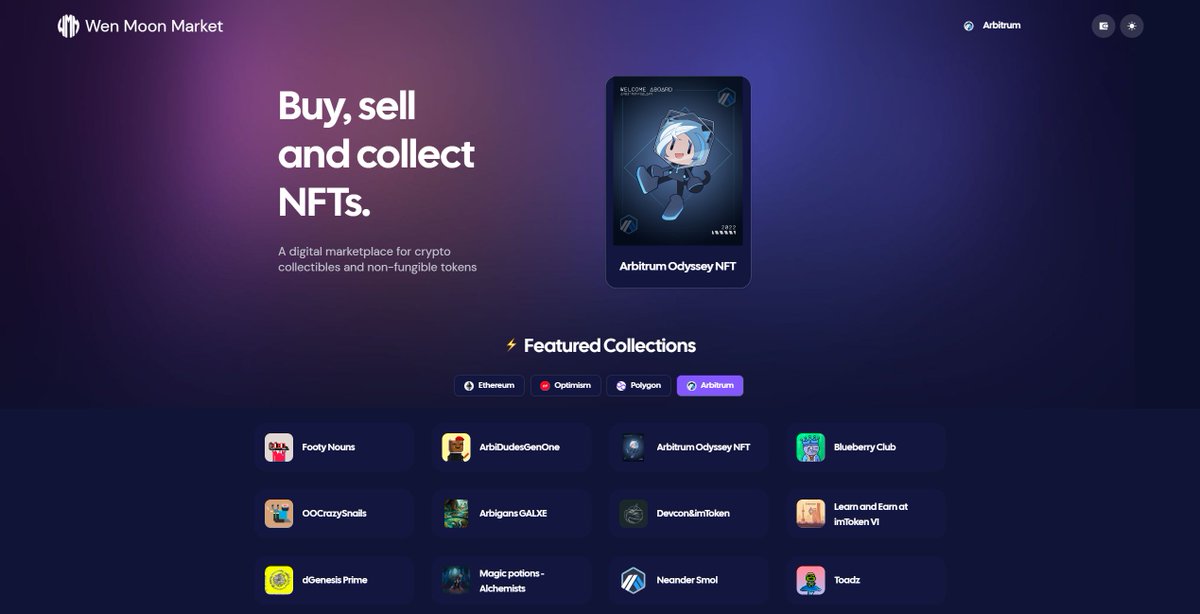 Pardinus_NFT's tweet photo. Wen Moon Marketplace @wen_moon_market

Arbitrum-native Marketplace for digital collectibles &amp;  gaming items. https://t.co/0y7kwBg1Bk