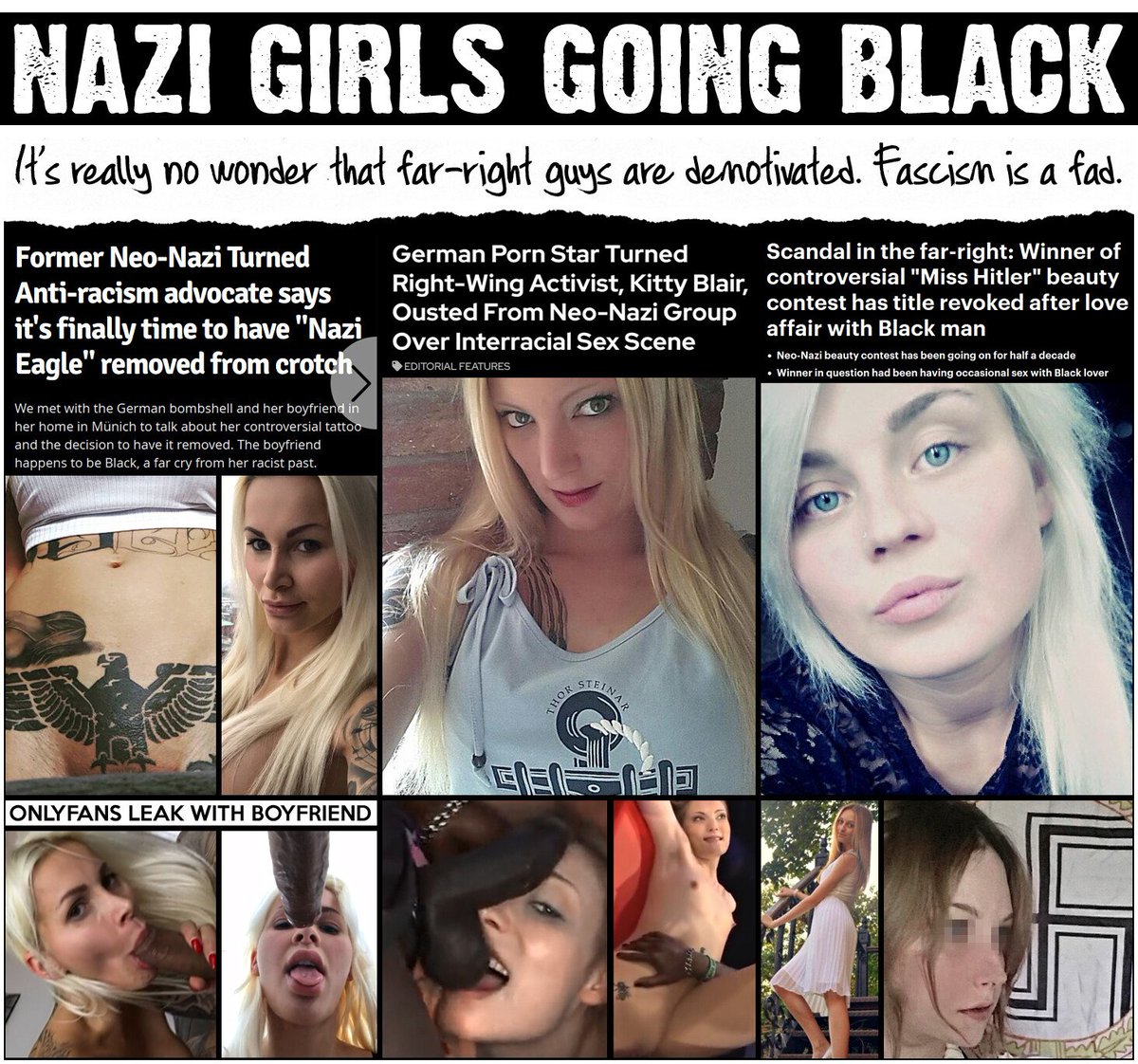 ruschel_luana's tweet photo. Racist white girls going black. It is becoming common in Europe.
Maybe this is the ultimate fetish that will start the "Kali Yuga" of racist white boys. It doesn't surprise me to see many white boys becoming adult virgins and losing their race war. https://t.co/3rEwd8LAEA