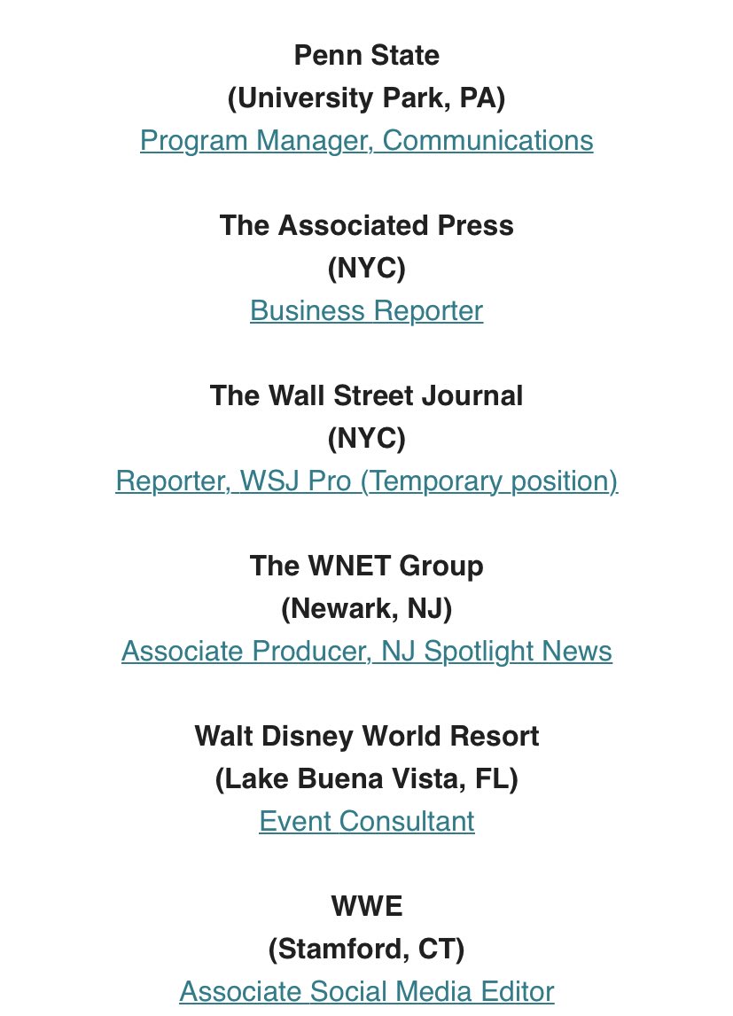 MEOjobs (@meojobs) on Twitter photo BREAKING - Today’s newly available media jobs include:
Broadcast Assoc <a href="/CBSSports/">CBS Sports</a>
Business Reporter <a href="/AP/">The Associated Press</a>
Managing Editor <a href="/NY1/">Spectrum News NY1</a>
Newsletter Editor <a href="/NatGeo/">National Geographic</a>
Podcast Producer <a href="/iHeartMedia/">iHeartMedia</a>
Production Asst <a href="/colbertlateshow/">The Late Show</a>
Reporter <a href="/WSJ/">The Wall Street Journal</a>
See full details: mailchi.mp/meojobsonline/… BREAKING - Today’s newly available media jobs include:
Broadcast Assoc <a href="/CBSSports/">CBS Sports</a>
Business Reporter <a href="/AP/">The Associated Press</a>
Managing Editor <a href="/NY1/">Spectrum News NY1</a>
Newsletter Editor <a href="/NatGeo/">National Geographic</a>
Podcast Producer <a href="/iHeartMedia/">iHeartMedia</a>
Production Asst <a href="/colbertlateshow/">The Late Show</a>
Reporter <a href="/WSJ/">The Wall Street Journal</a>
See full details: mailchi.mp/meojobsonline/…
