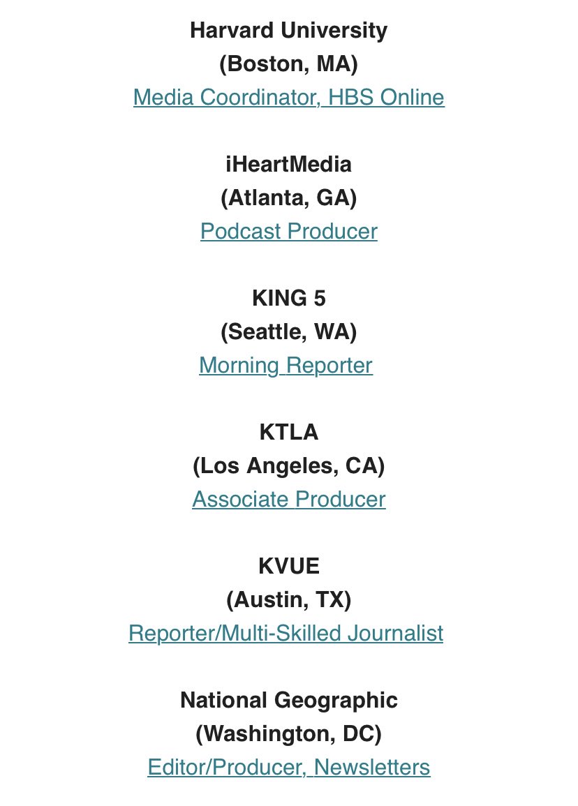 MEOjobs's tweet photo. BREAKING - Today’s newly available media jobs include:

Broadcast Assoc @CBSSports 
Business Reporter @AP 
Managing Editor @NY1 
Newsletter Editor @NatGeo 
Podcast Producer @iHeartMedia 
Production Asst @colbertlateshow 
Reporter @WSJ 

See full details: https://t.co/NoTconCMWb https://t.co/SZ230olpCv