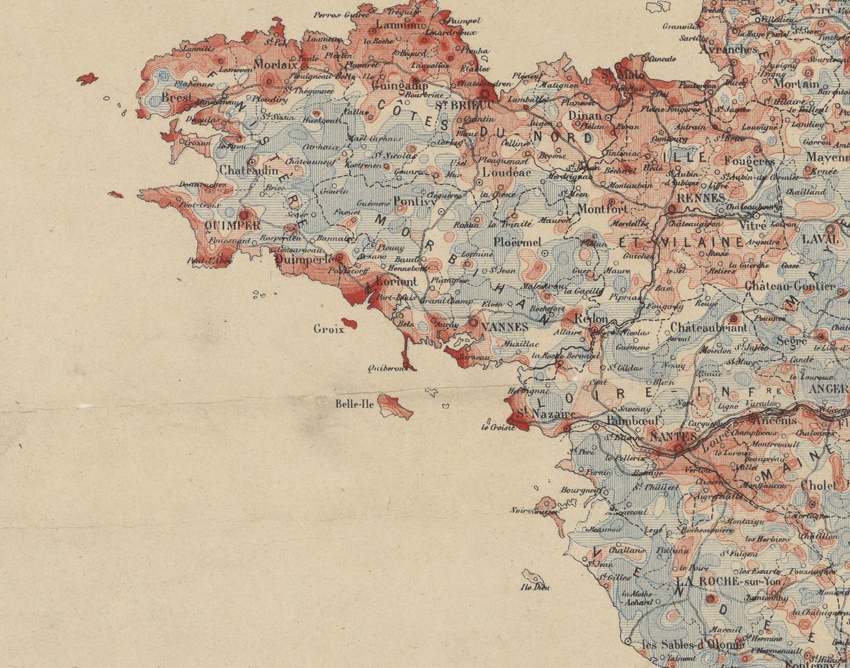 coulmont's tweet photo. 1888, donc réalisée à la main… "Répartition géographique de la population en France, ou densité de la population, commune par commune" carte isoplèthe / heatmap https://t.co/ftYoJe8vl2 https://t.co/x8f2V6Nx66