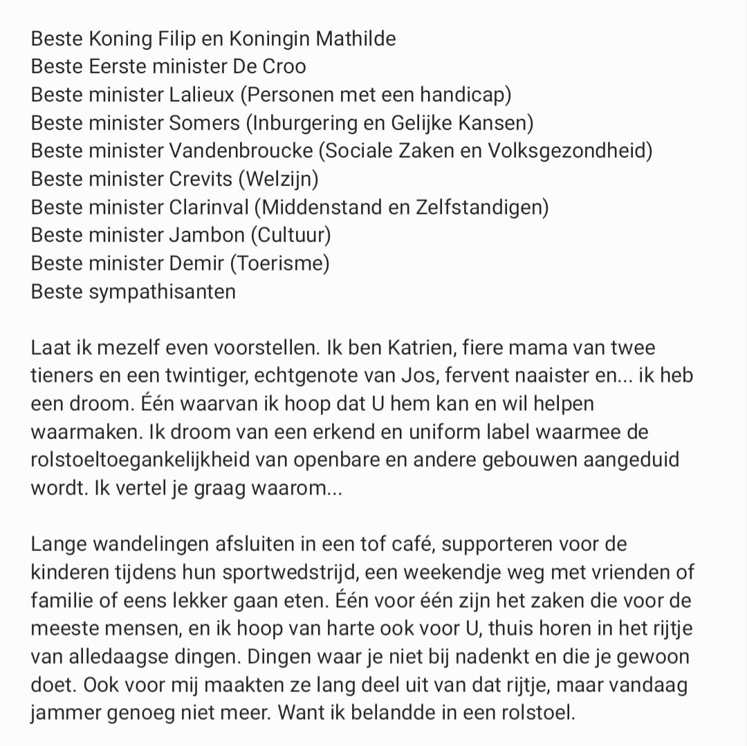 fienvrdrs's tweet photo. Lees, deel, stuur door, help mee  om een erkend label te krijgen voor rolstoeltoegankelijke gebouwen.
https://t.co/aHjHeifntS
@AverageRob @flowindey @stubru @NathanxAcid @lindemerckpoel @annaliviasm @Humo @AstridStockman @siskaschoeters @EvaTuytelaers https://t.co/WybDzpZk7H