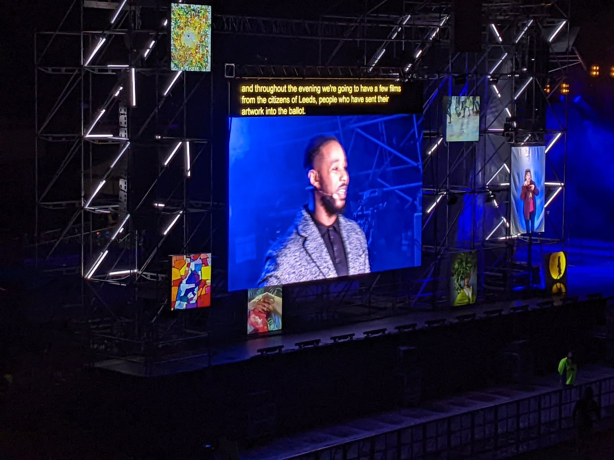 asianculturevul's tweet photo. Presenters @GabbyLogan and @SanchezPayne get @LEEDS_2023 under way #LEEDS2023 #Letcultureloose
#yearofculture #arts #culture @kullyLeeds2023 artistic director and CEO of #Leeds 2023 variety show #HeadinglyStadium https://t.co/2TwAPdGQGv
