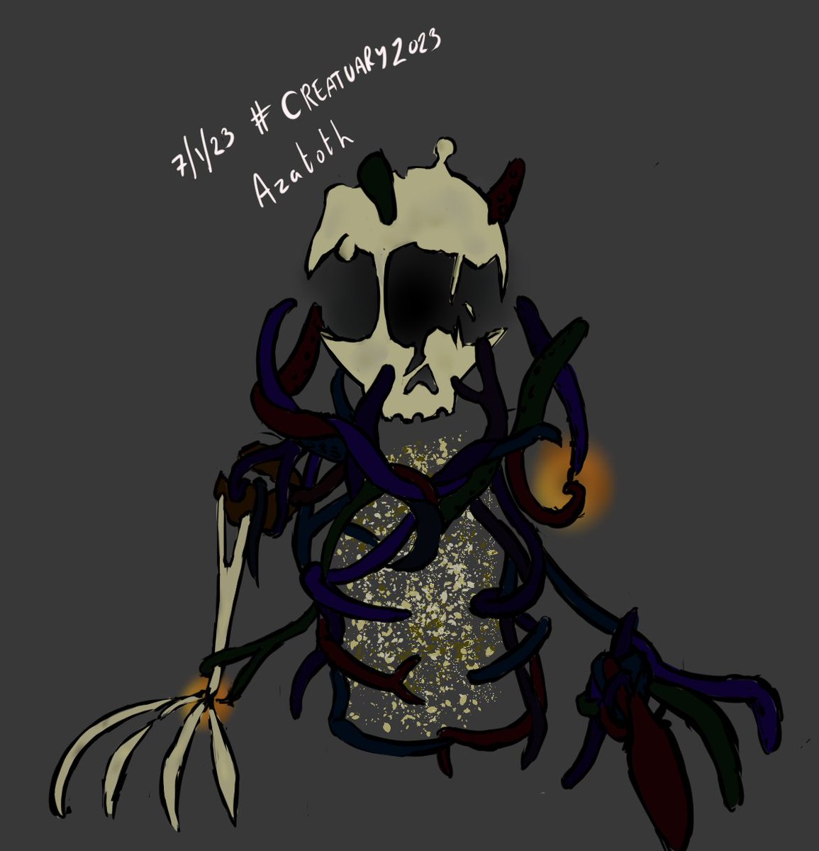 MilkyPork's tweet photo. #creatuary2023 #creatuary 7/1/23; Azatoth. The Blind Idiot God, whos body is composed of all the bright stars of the visible universe, but his face is veiled in darkness. https://t.co/stu6yFqsy6