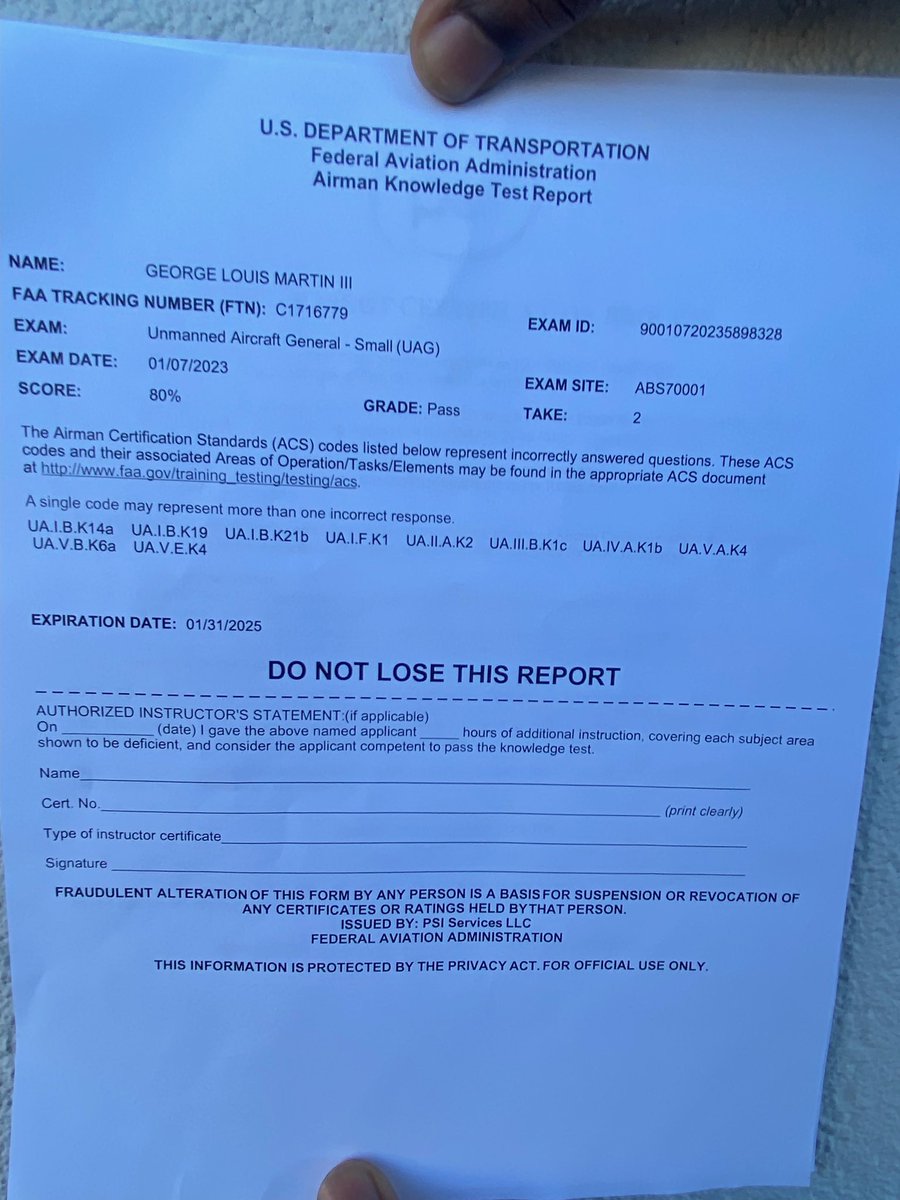 bigmoneyg23's tweet photo. Earlier today I was scheduled to take the U.S Department of Transportation Federal Aviation Administration (FAA) Airman Knowledge test for Small Unmanned Aircraft Gerneral (SUAG) and I’m grateful to say that I passed. Big things are coming from East St. John. #ChasingDreams #TheE https://t.co/RqKbVuYgNK