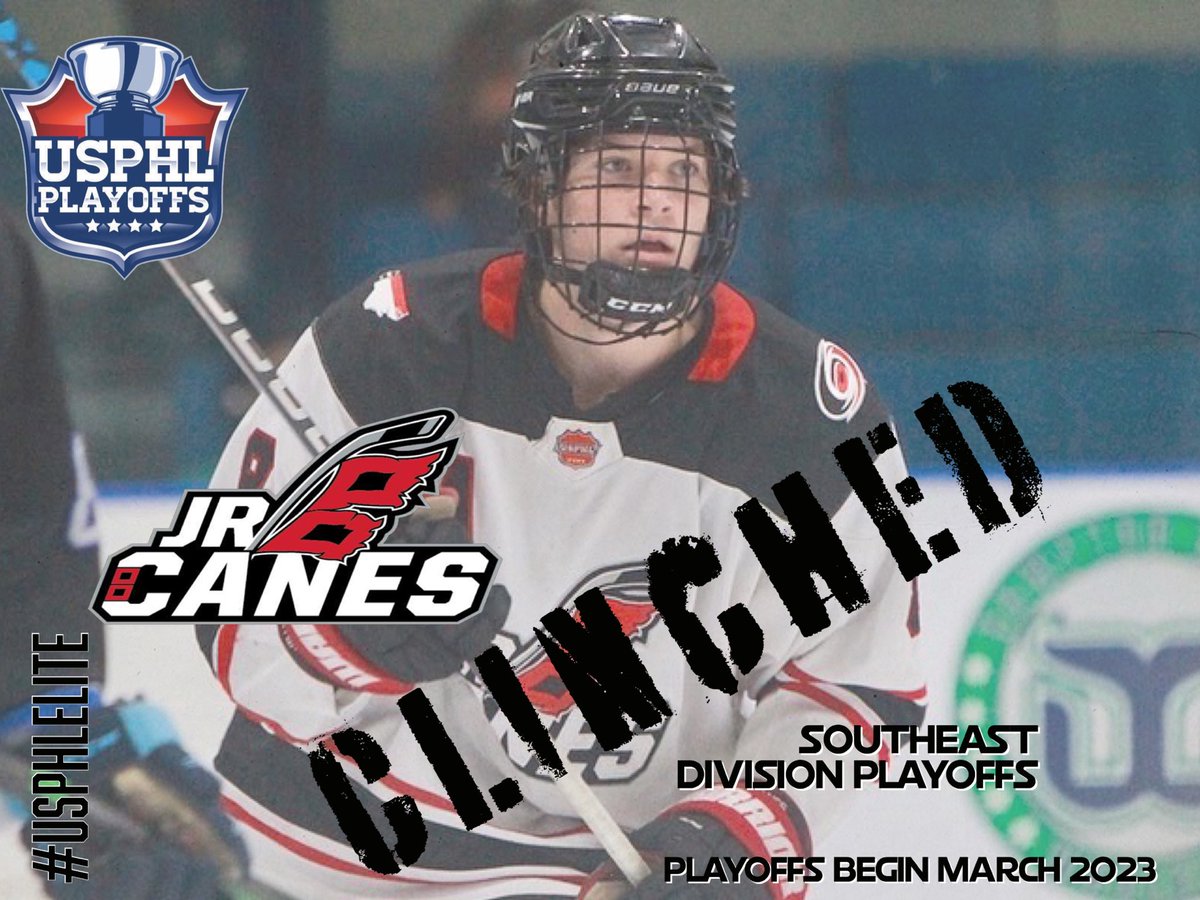 USPHL (@usphl) on Twitter photo #USPHLPlayoffs: One more! The #USPHLElite’s <a href="/USPHLjrcanes/">USPHL Carolina Junior Hurricanes</a> are IN! They clinched a spot in the Southeast Division playoffs by virtue of their win this morning. Congratulations! #USPHLPlayoffs: One more! The #USPHLElite’s <a href="/USPHLjrcanes/">USPHL Carolina Junior Hurricanes</a> are IN! They clinched a spot in the Southeast Division playoffs by virtue of their win this morning. Congratulations!