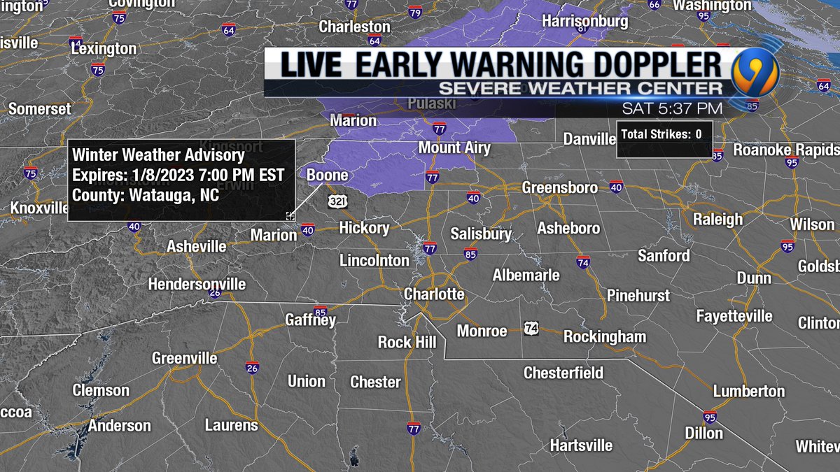 WINTER WEATHER ADVISORY for the mountains. 
Mix of sleet and freezing rain.
Up to a tenth of an inch of accumulation.
Sunday 5am - 7pm
<a href="/WSOCTV/">WSOCTV</a>