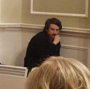 Apologies to all for apparently ruining every photograph at the launch of Poetry Ireland Review 138 last night. With the benefit of hindsight I can see that huddling up beside the sound equipment like some little moustache twirling goblin was, in fact, not very discrete at all.