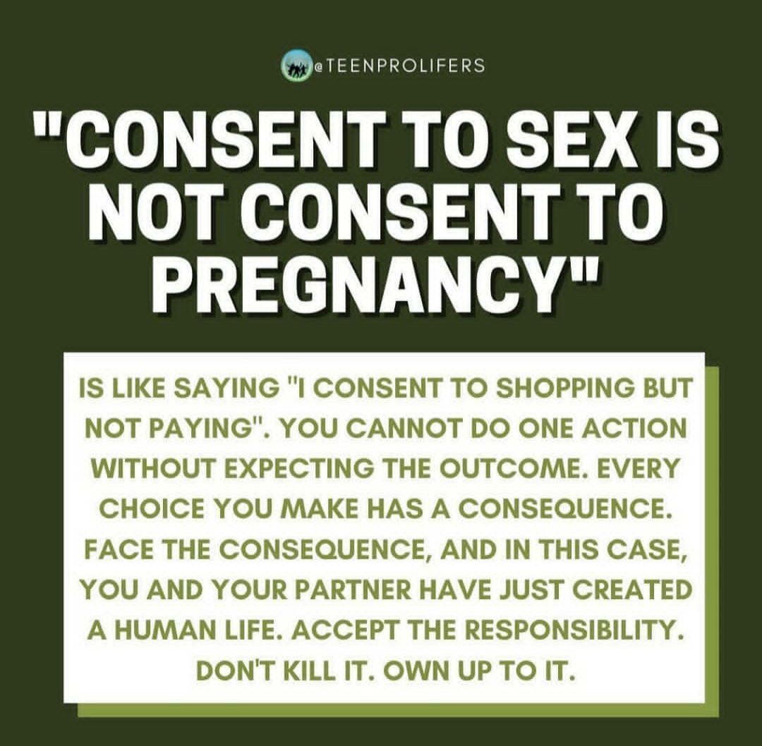JeffreyAllenH's tweet photo. "Consent to sexu is not consent to pregnancy" #ProLife #ProResponsibility #FamilyPlanningClinicsNotPP https://t.co/VeQjfFwvmz