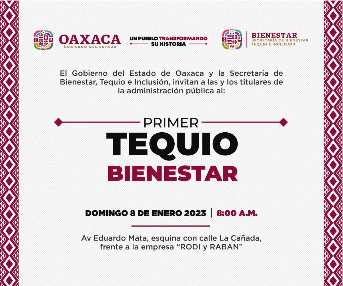 El día de mañana les invito a sumarse al #PrimerTequioBienestar, donde estaré participando con mi equipo del <a href="/Injeo_GobOax/">Instituto de la Juventud del Estado de Oaxaca</a>. La suma de esfuerzos nos llevará a tener un mejor #Oaxaca. 

¡Los esperamos!

#UnPuebloTransformandoSuHistoria
