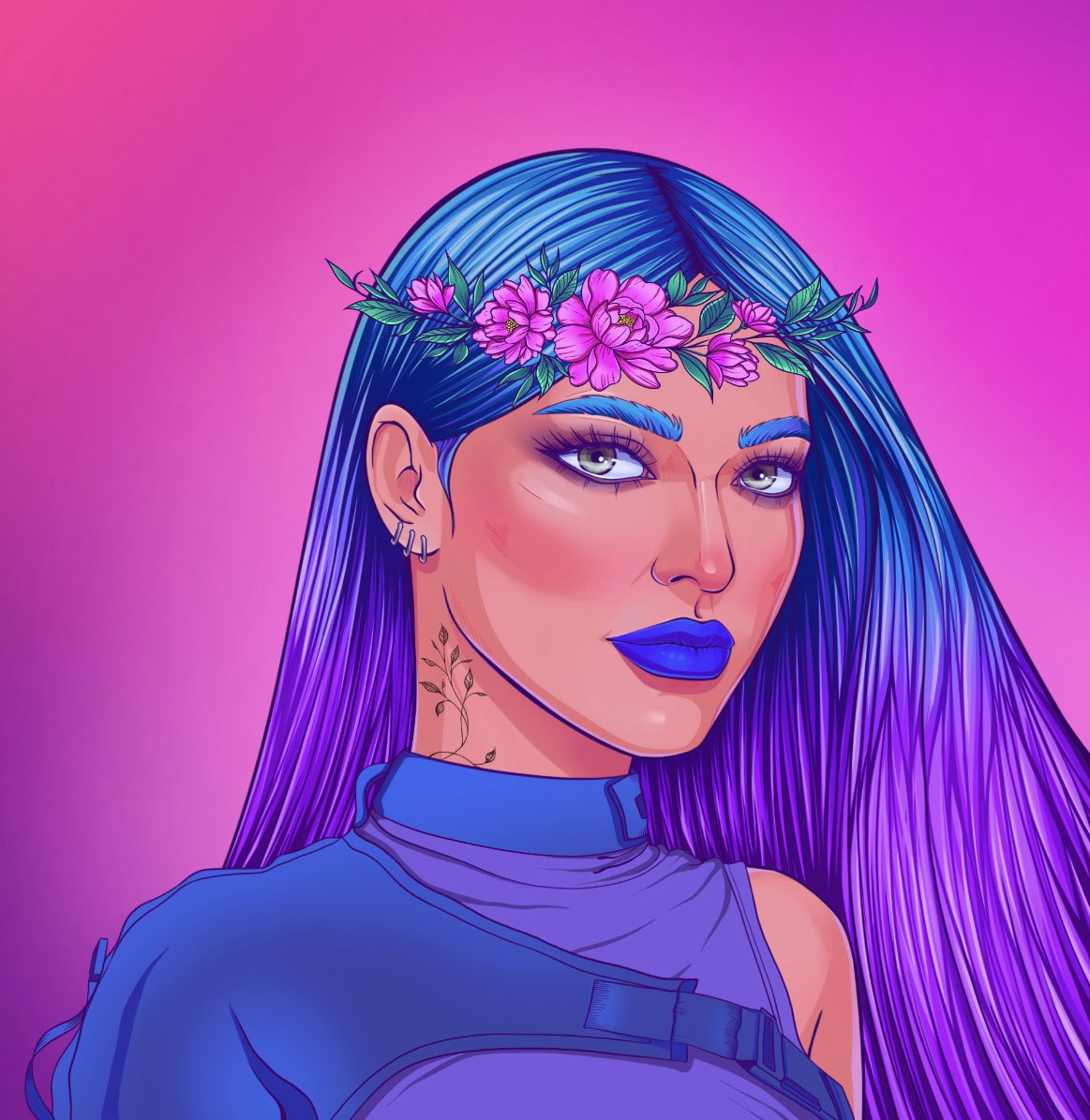 I’ve been tasked with the impossible… trying to decide which <a href="/TheSocietyNFT/">The Society</a> I like better 😩🤣 help me out here..

1️⃣ Gorgeous purple waves, teal ETH eyepatch AND robochip 💜🫶🏼

OR

2️⃣ Vibrant pink background, smokey eyes AND flower crown 🌺💙
