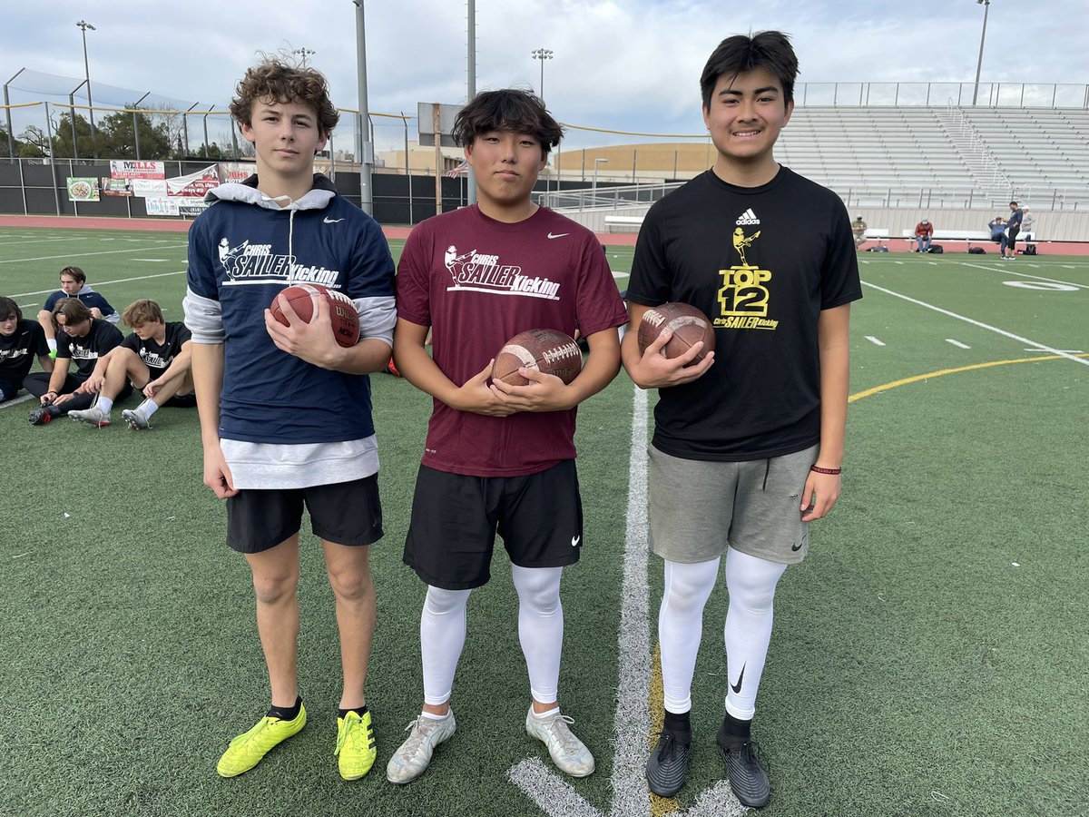 Congratulations to your 2023 CA Winter Camp Competition Champions… Punt: Aaron Lee, Kickoff: Gregory Tripathi & FG: Ramon Villela. Big time performances today. #TeamSailer