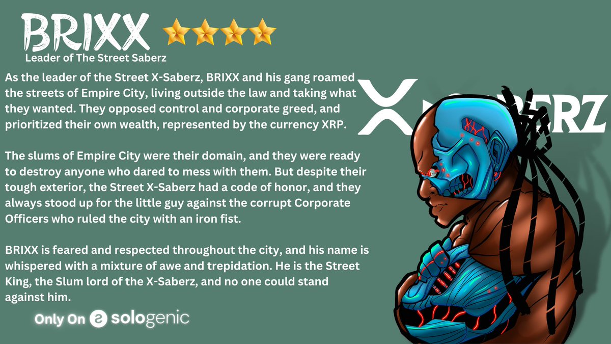 The Slum lord of the #XSABERZNFT , BRIXX REVEAL!! 

🔥200 XRP GIVEAWAY 💰

🔥 2x winners of 100 #XRP🔥 

 To Win ⚔️

🔥Follow <a href="/XRPsaberz/">X-Saberz</a> @sologenesiss

🔥Like, RT and tag a friend! 48hrs  💰 

🔥Join Discord discord.gg/xsaberz #SGS #XRPL #NFTGiveaways #CryptoGiveaway