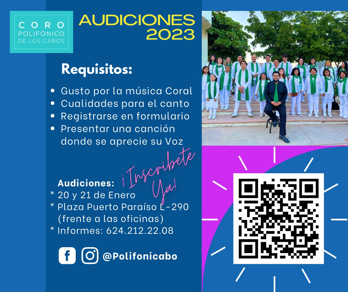 polifonicabo's tweet photo. #Audiciones abiertas! Únete al #Coro #Polifonico de #LosCabos !!!! #Musica #CaboSanLucas #loscabos #Teatro #opera #Jovenes https://t.co/h1cEC2LaG7