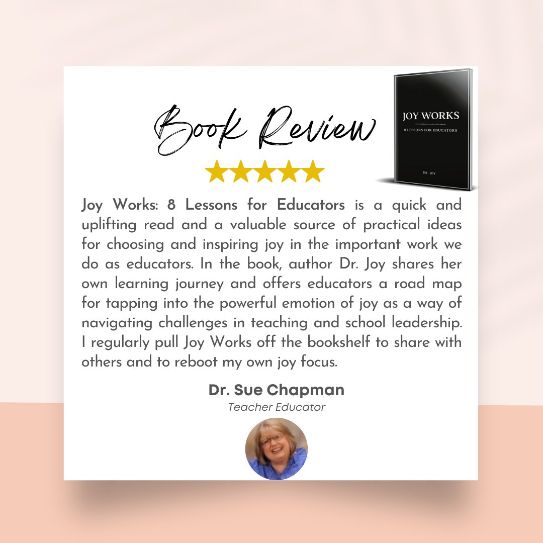 So thankful for this review of Joy Works! You can learn more about my inspiration behind the project and passion for joy in my @LearnTexas interview with @SueChapmanLearn. Check it out- learningforwardtexas.org/post/joy-works…
Love, Dr. Joy #joyworkedu