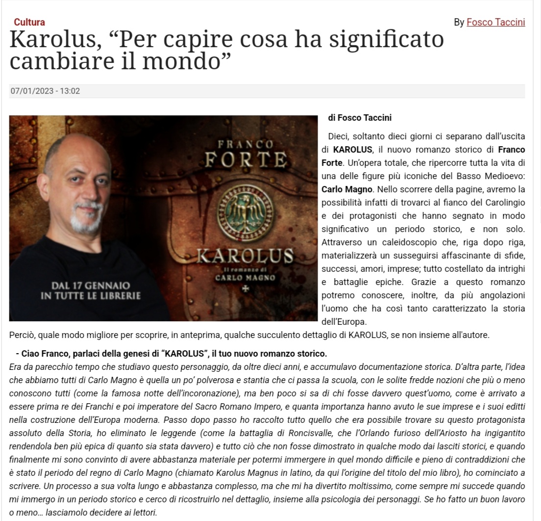 FoscoTaccini's tweet photo. 🏰Scoprire tutto su una delle figure più iconiche del Basso Medioevo? È possibile, leggendo Karolus, il nuovo romanzo storico di @fortefranco 📚
🎙In questa intervista scopriamo, grazie all'autore, molti aspetti del testo e sul protagonista⚔
➡️https://t.co/AErihaWeSn

#book https://t.co/ZhW3JTOxmR