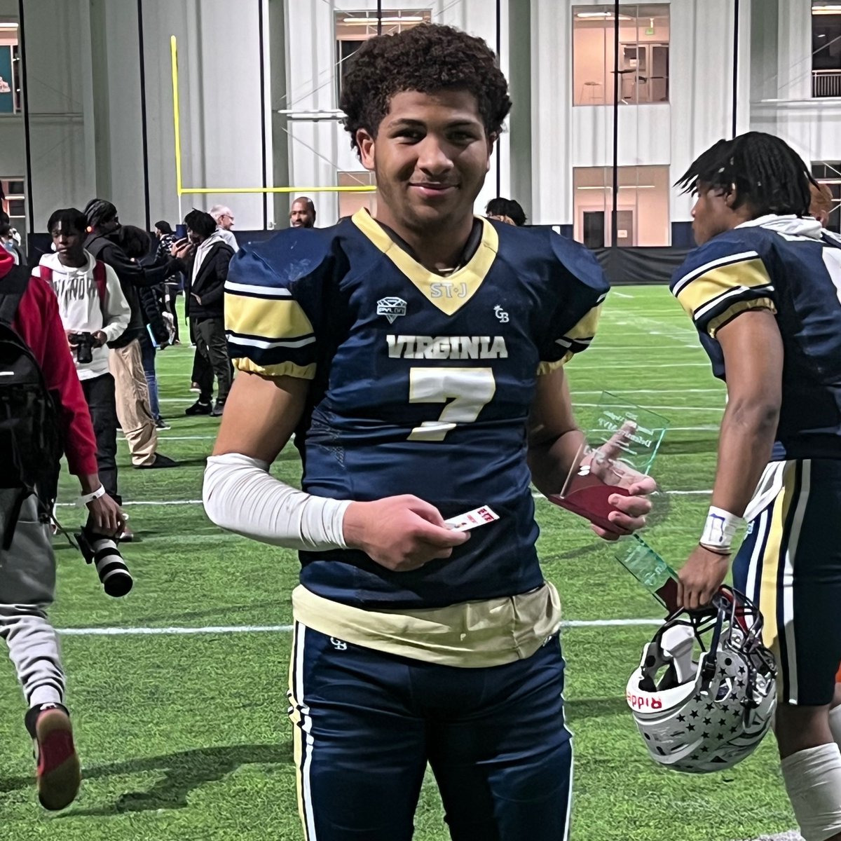 Miles2023Greer's tweet photo. Big night for @SoCoFootball at the @TheStJames Senior Bowl. Honored to receive VA Team Defensive MVP and proud of my boy @CamronRiley25 for receiving VA Team Offensive MVP. @FDPfootball1 @hunnitbill @Coach_Ro1B1 @CoachKPinVA @Camgotgame23 @JustinAmoakohe1 @CoachP_eterson https://t.co/Io7b0GUyDH