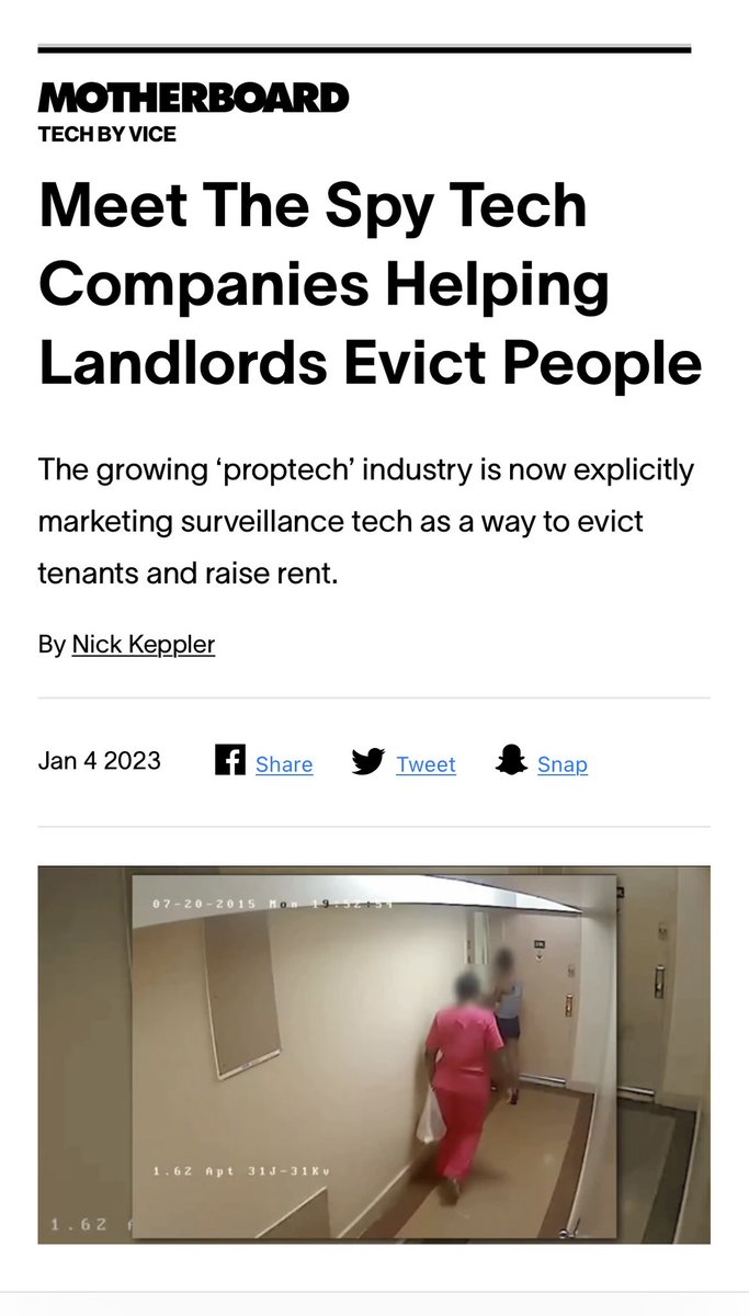 “Some renters may savor the convenience of smart home technologies like keyless entry and doorbell cameras. But tech companies are increasingly selling these solutions to landlords for a more nefarious purpose: spying on tenants in order to evict them or raise their rent.”