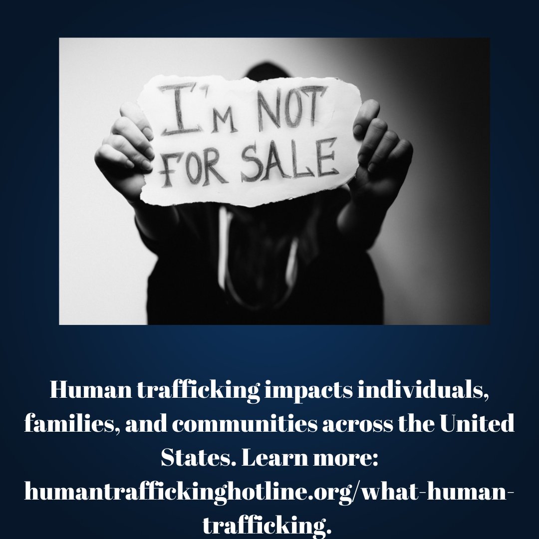 Human trafficking impacts individuals, families, and communities across the United States. Learn
more: humantraffickinghotline.org/what-human-tra….   

@DVACK1980 @KWU_StudentLife @KStateSalina #Partner2Prevent #EndTrafficking #HumanTrafficking