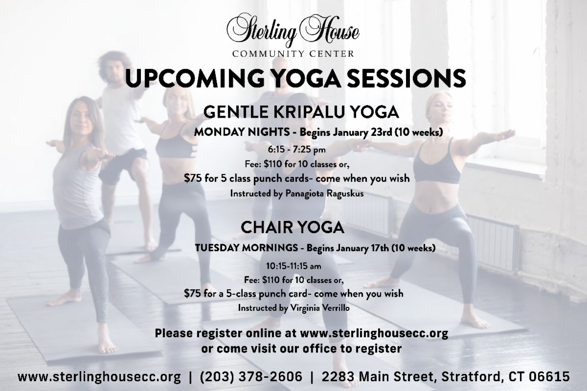 Register for our winter sessions of Yoga- Kripalu and Chair! Register online at sterlinghousecc.org/yoga
conta.cc/3k1zSrr