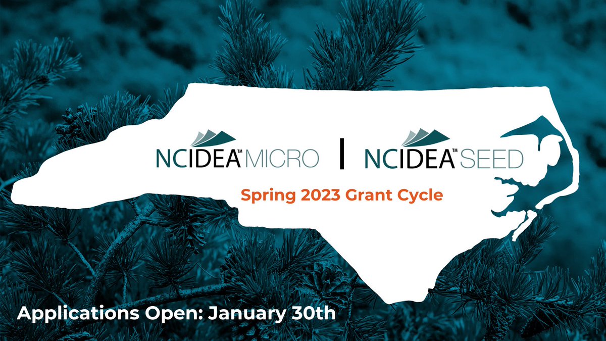ncidea's tweet photo. Our Spring 2023 Grant Cycle is here! Don't miss our Information Session Webinar this Monday, January 9th a 4pm.

This is your chance to gain valuable insight into the NC IDEA MICRO ($10k) and NC IDEA SEED ($50k) grant process with our very own.

Register: https://t.co/10VyzUawQi https://t.co/PHo5i2XZ5j