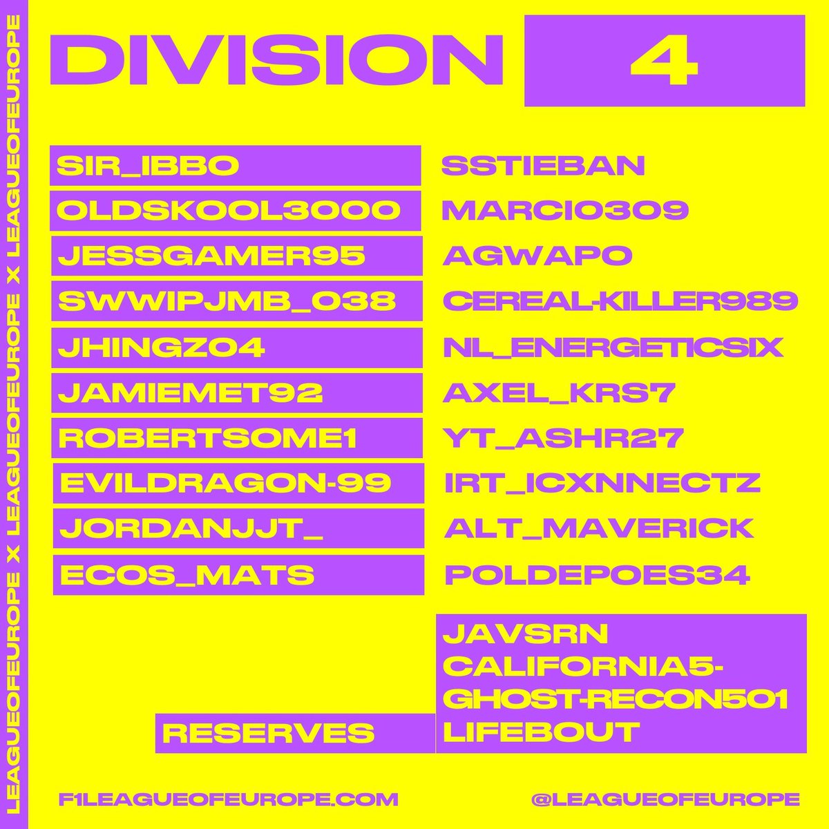 LeagueOfEurope's tweet photo. Introducing your Division Four for this season. https://t.co/ynAnlU12GD