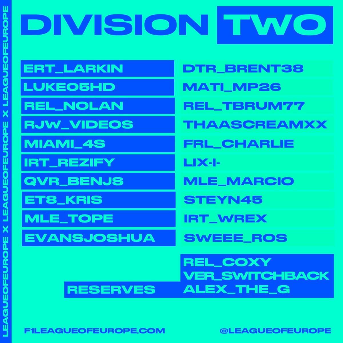Introducing your Division Two for this season.