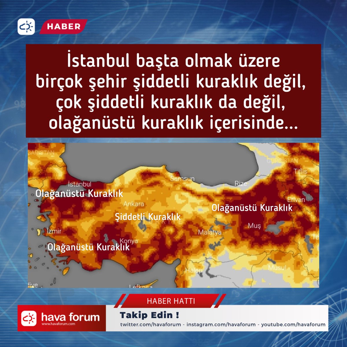 Kuraklık haritasında en üst skalaya çıktık ! Alarm en üst seviyede... Bizce, ülke gündemi olarak bu konu yakından takip edilmeli. Küçümsenecek bir durum değil... 🚨