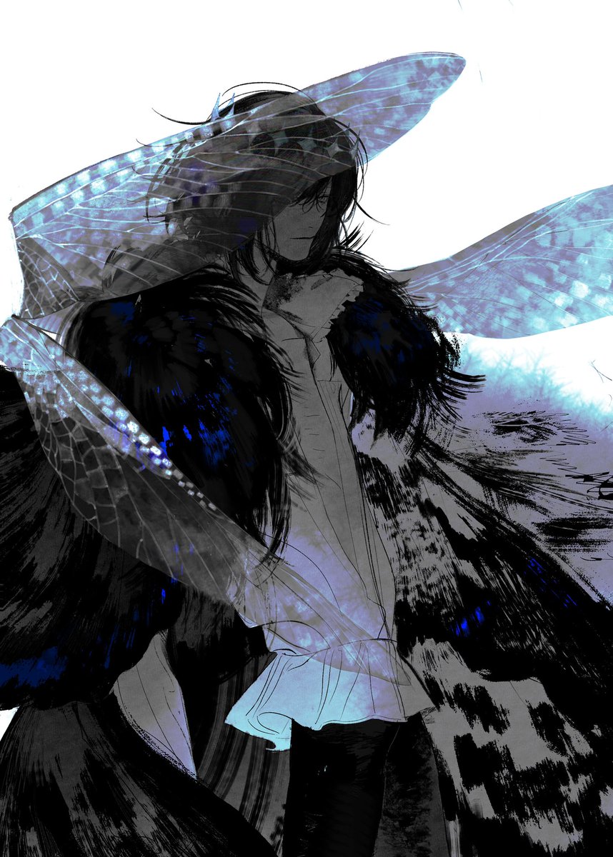 oberon (fate) 1boy insect wings male focus solo wings shirt fur trim  illustration images