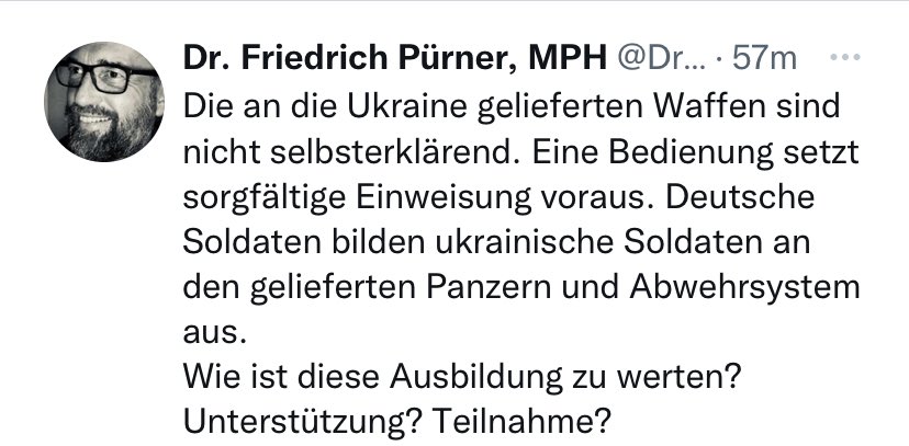 lefthand_69's tweet image. Der Experte 🙈 @DrPuerner wurde aus Gründen als Leiter GA abgesetzt. Und jetzt macht #Pürner ein weiteres Thema auf, von dem er über keinerlei Expertise verfügt. Unfassbar. 

Es ist eindeutig definiert, wann/wie ein Land zur Kriegspartei wird. 
#StandWithUkraine #Marders