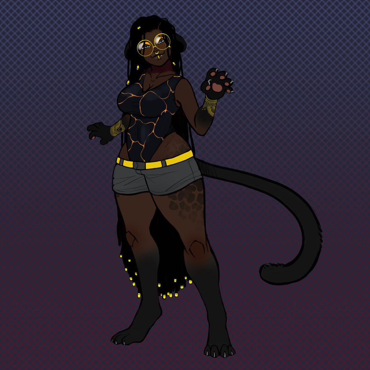 My new oc vitani shes a human jaguar hybrid thief who enjoys shiny things and shrimp