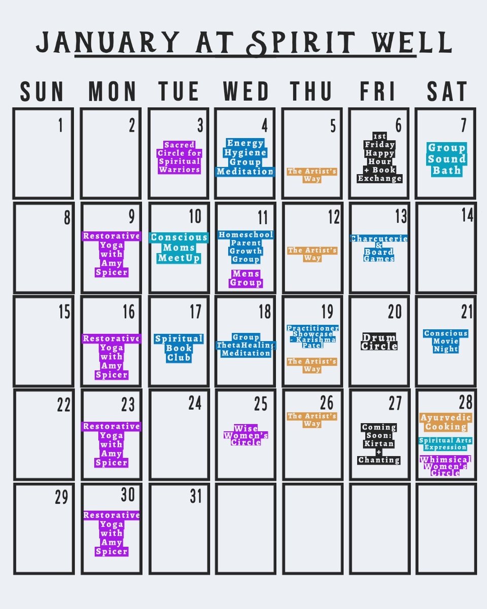 SpiritWellSL's tweet image. ✨ UPDATED ✨ January at Spirit Well 🧡

We have a packed month of events for you, our conscious community! 

You can find details via our Facebook events or our events calendar at spiritwellsensorylounge.com/events/

#spiritwell #healthisthenewhigh #stuartfl