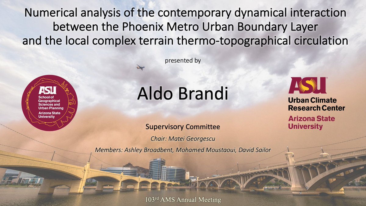 This coming Tuesday, January 10, at 1:45pm I will be presenting some preliminary results from my PhD dissertation within the Special Symposium on Urban Environments at #AMS2023 in Denver, CO.
See you there, finally in person! 
<a href="/AMSUrbanClimate/">AMS Board on the Urban Environment</a> <a href="/ametsoc/">American Meteorological Society</a> <a href="/ASUrbanClimate/">Urban Climate Research Center</a> <a href="/ASU_SGSUP/">SGSUP at ASU</a>