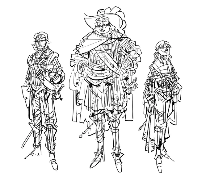 January's figure set is gonna be the musketeers. Still gotta pencil D'Artagnan, but I've got the eponymous trio roughed out. 