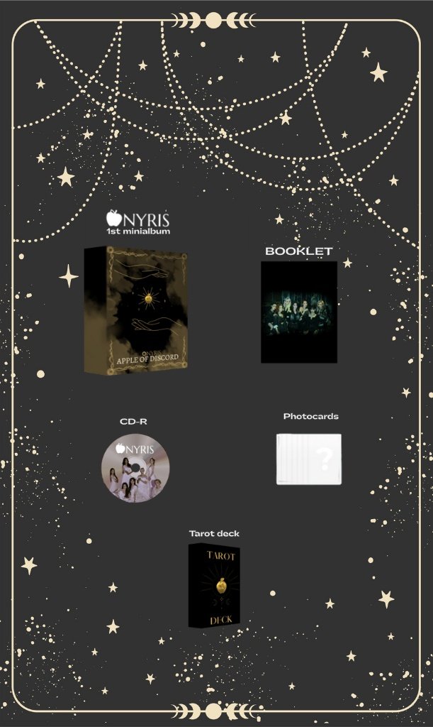 ONYRIS [APPLE OF DISCORD] 
1st mini album

Physical album details 

Pre-order starts from 10.01.2023
Stay tuned for more info 

#KOKO #ISA #SILLIE #TSUKKI #MIYA #ONYRIS #AOD #APPLE_OF_DISCORD