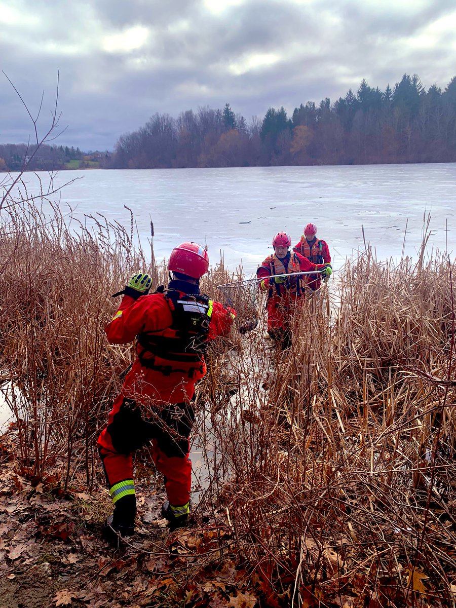 Our water rescue team assisted the Heart Lake Turtle Troopers today for a turtle that was stuck 100 yards out on the ice. ^AT
