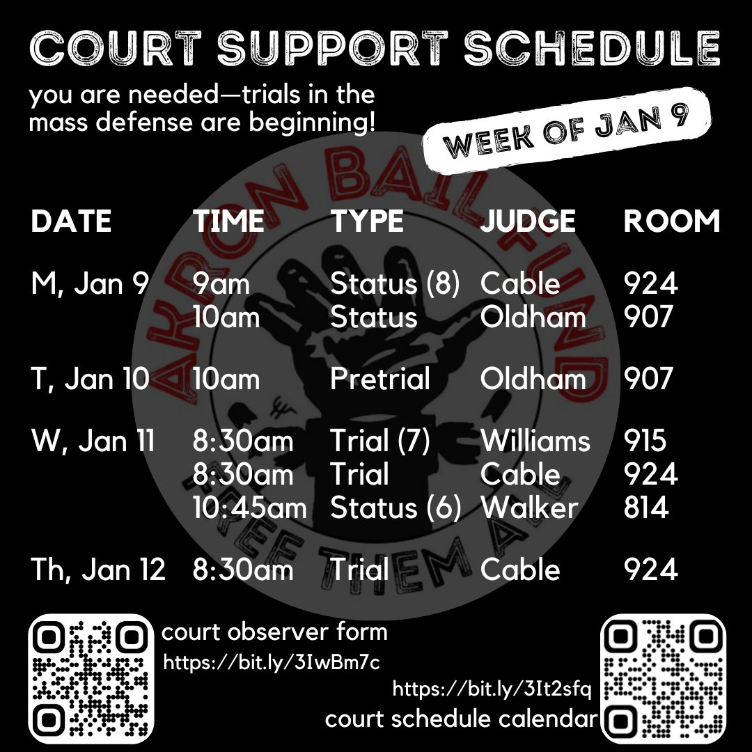 Comrade Ohio on X: "Akron Ohio + Summit County 👀 Are you interested in  doing court support and/or court observing? Below is this week schedule for  Justice For Jayland Walker protestors. Eviction