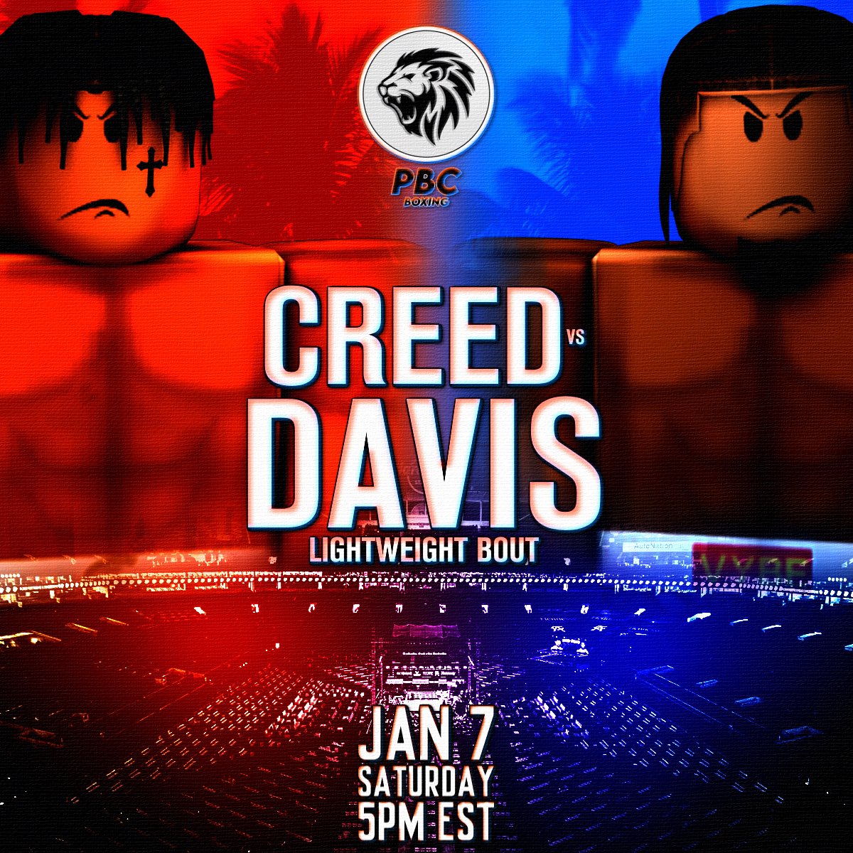 OfficialPBC_'s tweet photo. Will we see a HUGE upset tonight?
Or will Amari Creed handle Gervonta davis 🤔 . .
#CreedDavis | 5PM EST | Today | @HardRockStadium | #BoxingBeta | #ROBLOX https://t.co/236Mr65eDk